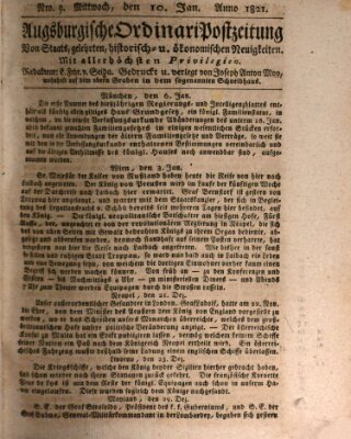 Augsburgische Ordinari Postzeitung von Staats-, gelehrten, historisch- u. ökonomischen Neuigkeiten (Augsburger Postzeitung) Mittwoch 10. Januar 1821