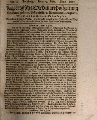 Augsburgische Ordinari Postzeitung von Staats-, gelehrten, historisch- u. ökonomischen Neuigkeiten (Augsburger Postzeitung) Freitag 9. Februar 1821