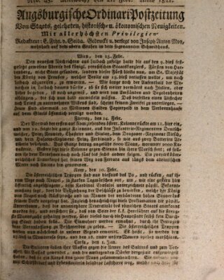 Augsburgische Ordinari Postzeitung von Staats-, gelehrten, historisch- u. ökonomischen Neuigkeiten (Augsburger Postzeitung) Mittwoch 21. Februar 1821