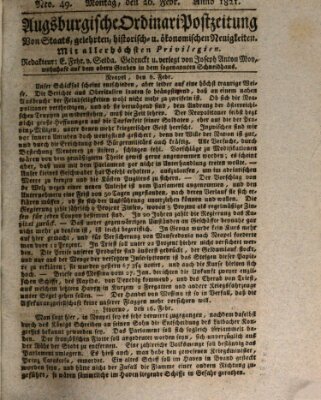 Augsburgische Ordinari Postzeitung von Staats-, gelehrten, historisch- u. ökonomischen Neuigkeiten (Augsburger Postzeitung) Dienstag 20. Februar 1821