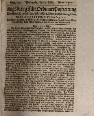 Augsburgische Ordinari Postzeitung von Staats-, gelehrten, historisch- u. ökonomischen Neuigkeiten (Augsburger Postzeitung) Mittwoch 7. März 1821