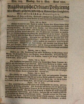 Augsburgische Ordinari Postzeitung von Staats-, gelehrten, historisch- u. ökonomischen Neuigkeiten (Augsburger Postzeitung) Montag 7. Mai 1821