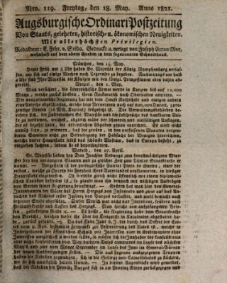 Augsburgische Ordinari Postzeitung von Staats-, gelehrten, historisch- u. ökonomischen Neuigkeiten (Augsburger Postzeitung) Freitag 18. Mai 1821