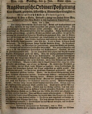 Augsburgische Ordinari Postzeitung von Staats-, gelehrten, historisch- u. ökonomischen Neuigkeiten (Augsburger Postzeitung) Samstag 9. Juni 1821