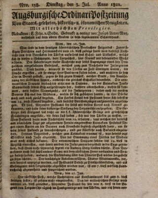 Augsburgische Ordinari Postzeitung von Staats-, gelehrten, historisch- u. ökonomischen Neuigkeiten (Augsburger Postzeitung) Dienstag 3. Juli 1821