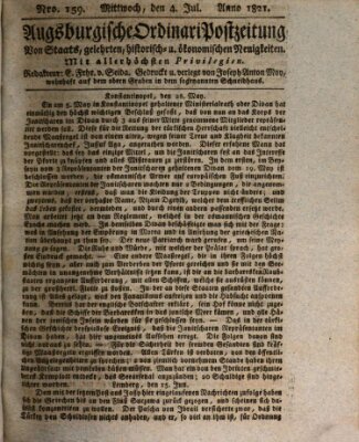 Augsburgische Ordinari Postzeitung von Staats-, gelehrten, historisch- u. ökonomischen Neuigkeiten (Augsburger Postzeitung) Mittwoch 4. Juli 1821