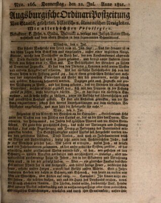 Augsburgische Ordinari Postzeitung von Staats-, gelehrten, historisch- u. ökonomischen Neuigkeiten (Augsburger Postzeitung) Donnerstag 12. Juli 1821