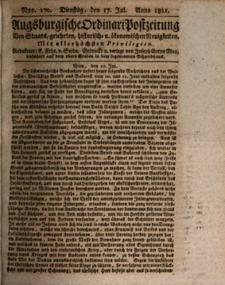 Augsburgische Ordinari Postzeitung von Staats-, gelehrten, historisch- u. ökonomischen Neuigkeiten (Augsburger Postzeitung) Dienstag 17. Juli 1821