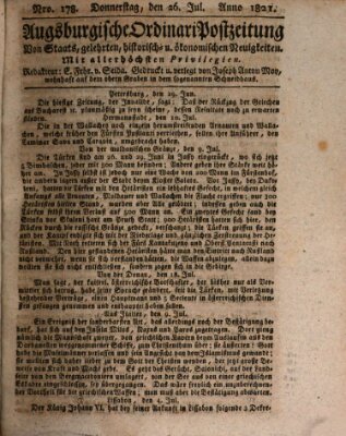 Augsburgische Ordinari Postzeitung von Staats-, gelehrten, historisch- u. ökonomischen Neuigkeiten (Augsburger Postzeitung) Donnerstag 26. Juli 1821