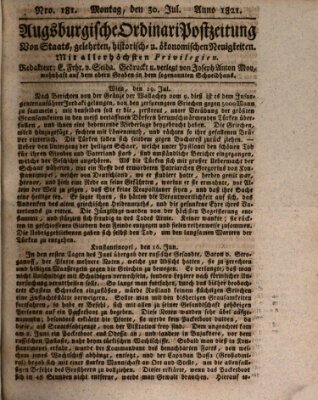 Augsburgische Ordinari Postzeitung von Staats-, gelehrten, historisch- u. ökonomischen Neuigkeiten (Augsburger Postzeitung) Montag 30. Juli 1821