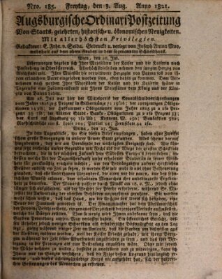 Augsburgische Ordinari Postzeitung von Staats-, gelehrten, historisch- u. ökonomischen Neuigkeiten (Augsburger Postzeitung) Freitag 3. August 1821