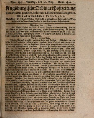 Augsburgische Ordinari Postzeitung von Staats-, gelehrten, historisch- u. ökonomischen Neuigkeiten (Augsburger Postzeitung) Montag 20. August 1821