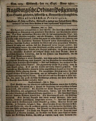 Augsburgische Ordinari Postzeitung von Staats-, gelehrten, historisch- u. ökonomischen Neuigkeiten (Augsburger Postzeitung) Mittwoch 12. September 1821