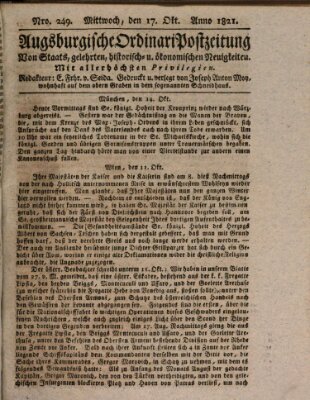 Augsburgische Ordinari Postzeitung von Staats-, gelehrten, historisch- u. ökonomischen Neuigkeiten (Augsburger Postzeitung) Mittwoch 17. Oktober 1821