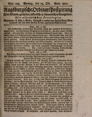 Augsburgische Ordinari Postzeitung von Staats-, gelehrten, historisch- u. ökonomischen Neuigkeiten (Augsburger Postzeitung) Montag 29. Oktober 1821