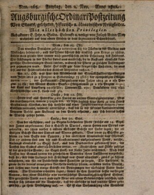 Augsburgische Ordinari Postzeitung von Staats-, gelehrten, historisch- u. ökonomischen Neuigkeiten (Augsburger Postzeitung) Freitag 2. November 1821