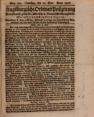 Augsburgische Ordinari Postzeitung von Staats-, gelehrten, historisch- u. ökonomischen Neuigkeiten (Augsburger Postzeitung) Samstag 10. November 1821