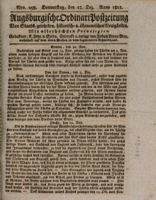 Augsburgische Ordinari Postzeitung von Staats-, gelehrten, historisch- u. ökonomischen Neuigkeiten (Augsburger Postzeitung) Donnerstag 13. Dezember 1821