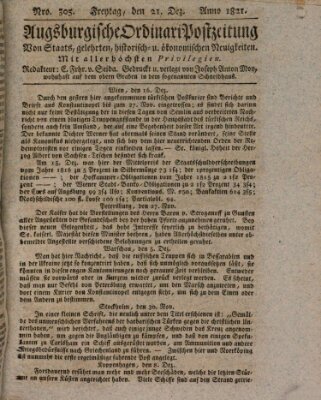 Augsburgische Ordinari Postzeitung von Staats-, gelehrten, historisch- u. ökonomischen Neuigkeiten (Augsburger Postzeitung) Freitag 21. Dezember 1821