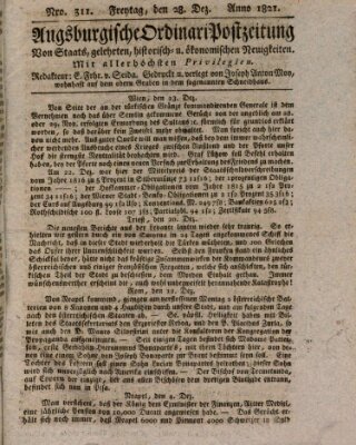 Augsburgische Ordinari Postzeitung von Staats-, gelehrten, historisch- u. ökonomischen Neuigkeiten (Augsburger Postzeitung) Freitag 28. Dezember 1821