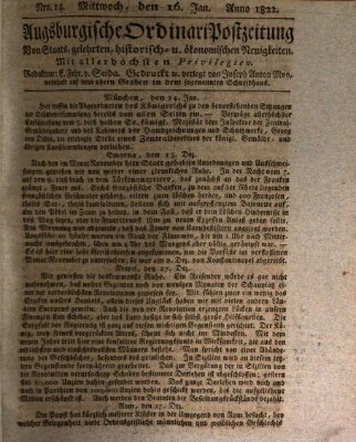 Augsburgische Ordinari Postzeitung von Staats-, gelehrten, historisch- u. ökonomischen Neuigkeiten (Augsburger Postzeitung) Mittwoch 16. Januar 1822