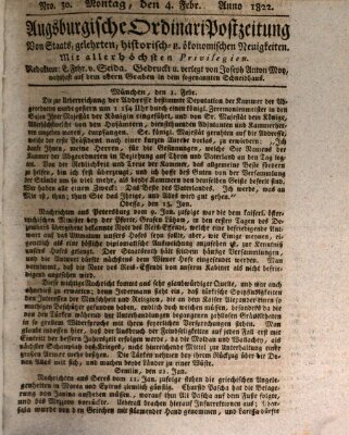 Augsburgische Ordinari Postzeitung von Staats-, gelehrten, historisch- u. ökonomischen Neuigkeiten (Augsburger Postzeitung) Montag 4. Februar 1822