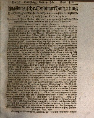 Augsburgische Ordinari Postzeitung von Staats-, gelehrten, historisch- u. ökonomischen Neuigkeiten (Augsburger Postzeitung) Samstag 9. Februar 1822