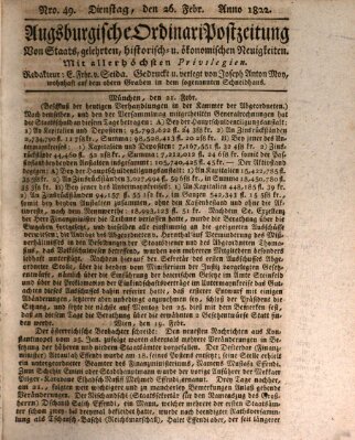 Augsburgische Ordinari Postzeitung von Staats-, gelehrten, historisch- u. ökonomischen Neuigkeiten (Augsburger Postzeitung) Dienstag 26. Februar 1822