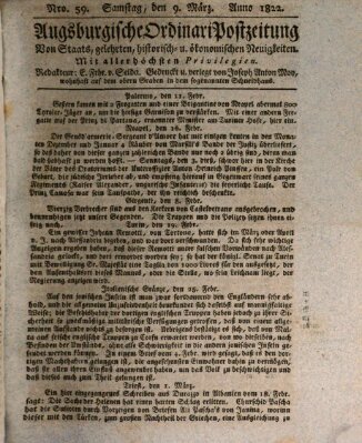 Augsburgische Ordinari Postzeitung von Staats-, gelehrten, historisch- u. ökonomischen Neuigkeiten (Augsburger Postzeitung) Samstag 9. März 1822