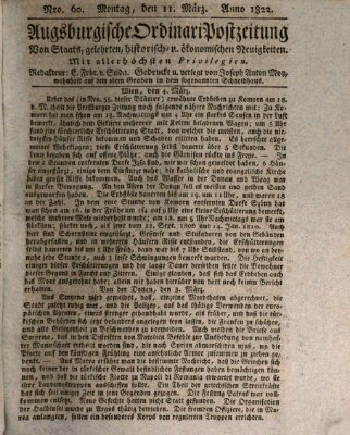 Augsburgische Ordinari Postzeitung von Staats-, gelehrten, historisch- u. ökonomischen Neuigkeiten (Augsburger Postzeitung) Montag 11. März 1822