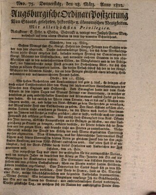 Augsburgische Ordinari Postzeitung von Staats-, gelehrten, historisch- u. ökonomischen Neuigkeiten (Augsburger Postzeitung) Donnerstag 28. März 1822