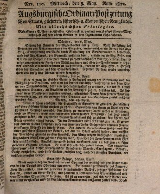 Augsburgische Ordinari Postzeitung von Staats-, gelehrten, historisch- u. ökonomischen Neuigkeiten (Augsburger Postzeitung) Mittwoch 8. Mai 1822