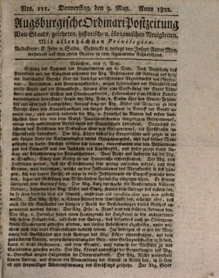 Augsburgische Ordinari Postzeitung von Staats-, gelehrten, historisch- u. ökonomischen Neuigkeiten (Augsburger Postzeitung) Donnerstag 9. Mai 1822