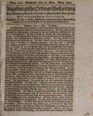 Augsburgische Ordinari Postzeitung von Staats-, gelehrten, historisch- u. ökonomischen Neuigkeiten (Augsburger Postzeitung) Mittwoch 15. Mai 1822