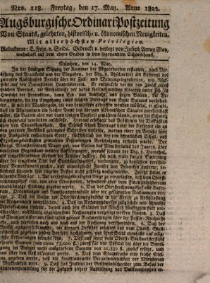 Augsburgische Ordinari Postzeitung von Staats-, gelehrten, historisch- u. ökonomischen Neuigkeiten (Augsburger Postzeitung) Freitag 17. Mai 1822