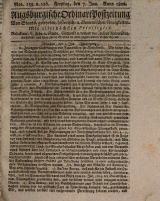 Augsburgische Ordinari Postzeitung von Staats-, gelehrten, historisch- u. ökonomischen Neuigkeiten (Augsburger Postzeitung) Freitag 7. Juni 1822