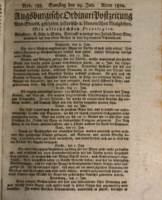 Augsburgische Ordinari Postzeitung von Staats-, gelehrten, historisch- u. ökonomischen Neuigkeiten (Augsburger Postzeitung) Samstag 29. Juni 1822