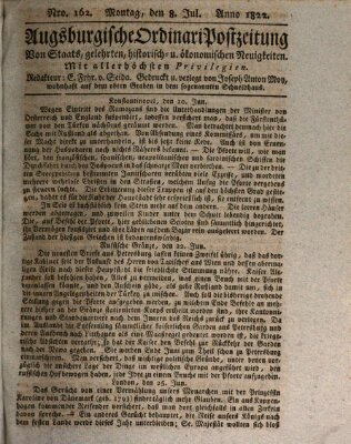 Augsburgische Ordinari Postzeitung von Staats-, gelehrten, historisch- u. ökonomischen Neuigkeiten (Augsburger Postzeitung) Montag 8. Juli 1822