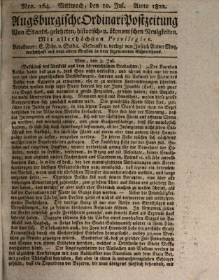 Augsburgische Ordinari Postzeitung von Staats-, gelehrten, historisch- u. ökonomischen Neuigkeiten (Augsburger Postzeitung) Mittwoch 10. Juli 1822