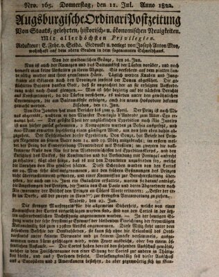 Augsburgische Ordinari Postzeitung von Staats-, gelehrten, historisch- u. ökonomischen Neuigkeiten (Augsburger Postzeitung) Donnerstag 11. Juli 1822