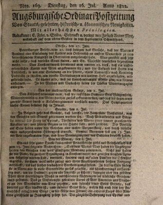 Augsburgische Ordinari Postzeitung von Staats-, gelehrten, historisch- u. ökonomischen Neuigkeiten (Augsburger Postzeitung) Dienstag 16. Juli 1822