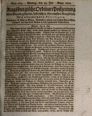 Augsburgische Ordinari Postzeitung von Staats-, gelehrten, historisch- u. ökonomischen Neuigkeiten (Augsburger Postzeitung) Montag 22. Juli 1822