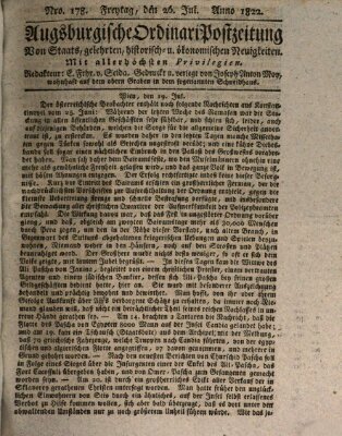 Augsburgische Ordinari Postzeitung von Staats-, gelehrten, historisch- u. ökonomischen Neuigkeiten (Augsburger Postzeitung) Freitag 26. Juli 1822