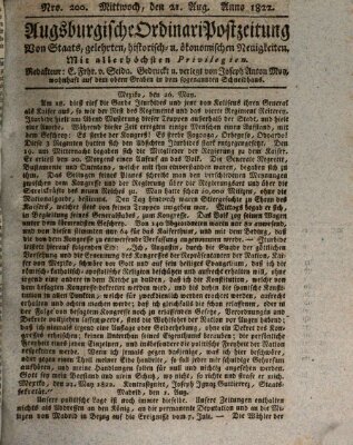 Augsburgische Ordinari Postzeitung von Staats-, gelehrten, historisch- u. ökonomischen Neuigkeiten (Augsburger Postzeitung) Mittwoch 21. August 1822