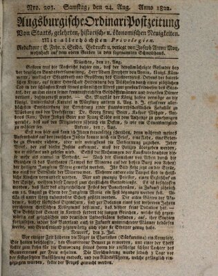 Augsburgische Ordinari Postzeitung von Staats-, gelehrten, historisch- u. ökonomischen Neuigkeiten (Augsburger Postzeitung) Samstag 24. August 1822