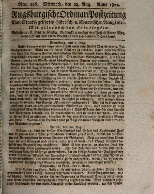 Augsburgische Ordinari Postzeitung von Staats-, gelehrten, historisch- u. ökonomischen Neuigkeiten (Augsburger Postzeitung) Mittwoch 28. August 1822