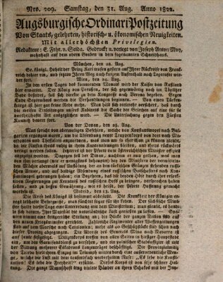 Augsburgische Ordinari Postzeitung von Staats-, gelehrten, historisch- u. ökonomischen Neuigkeiten (Augsburger Postzeitung) Samstag 31. August 1822