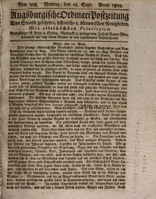 Augsburgische Ordinari Postzeitung von Staats-, gelehrten, historisch- u. ökonomischen Neuigkeiten (Augsburger Postzeitung) Montag 23. September 1822