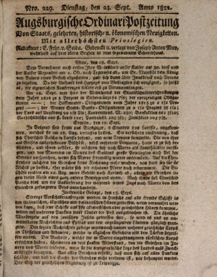 Augsburgische Ordinari Postzeitung von Staats-, gelehrten, historisch- u. ökonomischen Neuigkeiten (Augsburger Postzeitung) Dienstag 24. September 1822