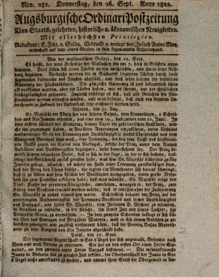 Augsburgische Ordinari Postzeitung von Staats-, gelehrten, historisch- u. ökonomischen Neuigkeiten (Augsburger Postzeitung) Donnerstag 26. September 1822